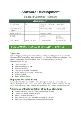 Development of Standard Operating Procedures to Strengthen .